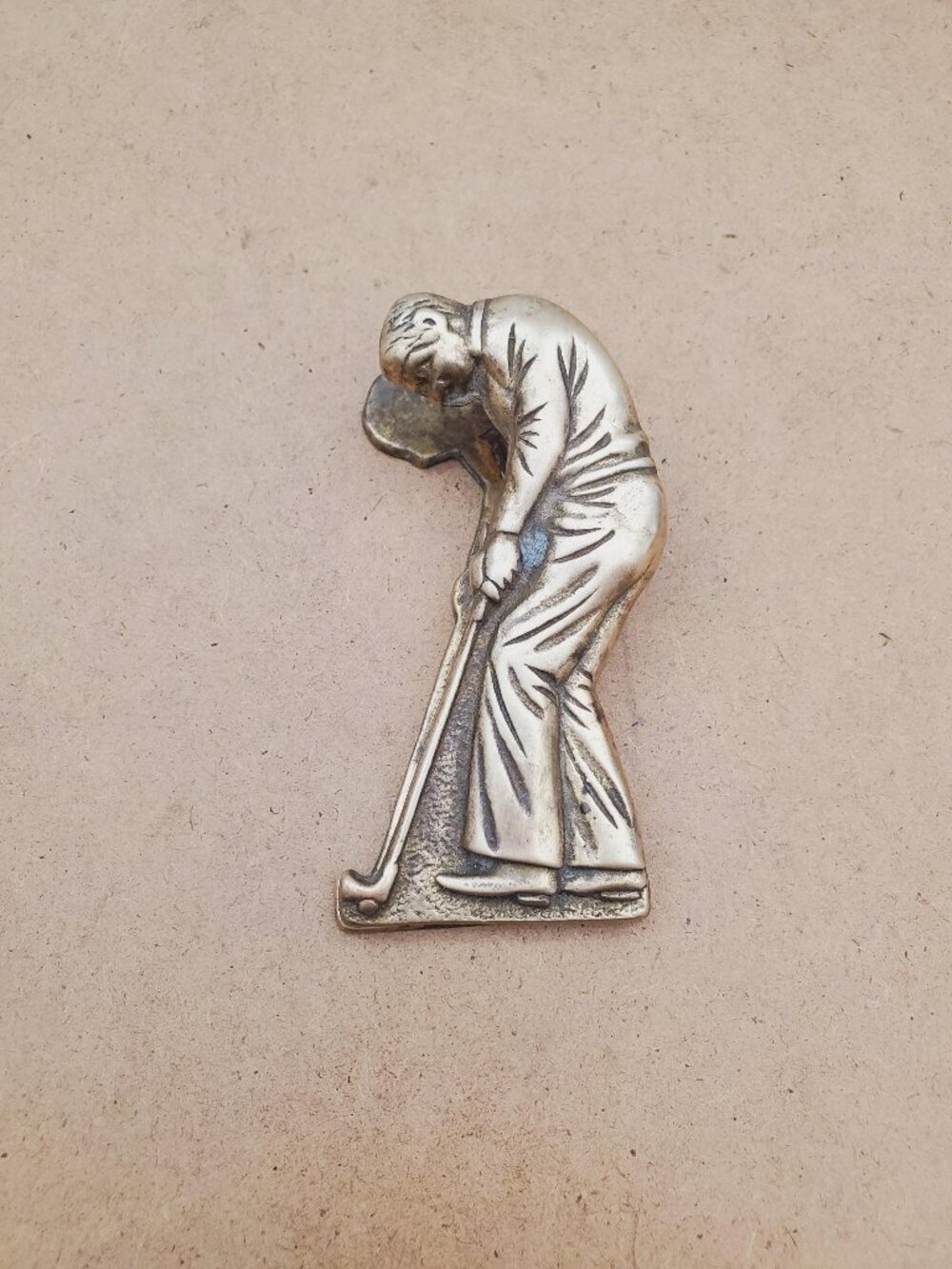 Vintage MCM Solid Brass Golfer Paper Clip Hanging Holder Paperweight Golfer
